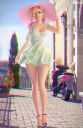 1girls 3d blonde_hair cakeofcakes dress hat mercy overwatch sundress sunglasses