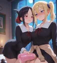 1futa 1girl 1girls ai_art ai_generated artificial_vagina balls ballsack black_hair blonde_hair blue_eyes busty civitai cock curvy curvy_figure dickgirl dickgirl_focus duo duo_focus female folded_ponytail futa_focus futa_on_female futa_with_female futanari handjob hayasaka_ai heavy_blush hi_res high_quality high_resolution highres huge_cock jacking_off kaguya-sama_wa_kokurasetai_~tensai-tachi_no_renai_zunousen~ looking_at_penis looking_down masturbating masturbation nervous nervous_face onahole parted_bangs patreon penis red_eyes school_uniform schoolgirl_uniform self_upload shinomiya_kaguya side_ponytail smirk smirking_at_partner stable_diffusion uncensored upscaled voluptuous voluptuous_futa wavy_mouth yuckle