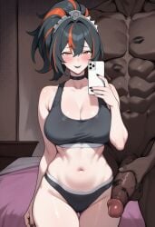 1boy 1boy1girl 1girl1boy 1girls abs ai_assisted ai_generated black_choker black_hair black_nails blush breasts cellphone cheating choker cleavage cowboy_shot cuckold cuckolding dark-skinned_male dark_skin female holding holding_phone hoyoverse interracial large_breasts large_penis makeup mihoyo multicolored_hair muscular navel nay_juno netorare ntr nude orange_eyes panties penis phone red_eyes red_lips selfie sexy sexy_pose smartphone sports_bra stomach streaked_hair uncensored underwear very_dark_skin zenless_zone_zero zhu_yuan