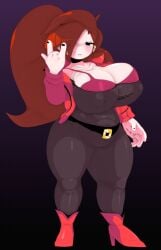 3d auburn_hair belt boots bra choker cleavage female female_only friday_night_funkin frown girlfriend_(friday_night_funkin) hand_sign high_heels jacket large_breasts long_hair looking_at_viewer ohdelight tagme thick_thighs tight_clothing trepidation_gf_(friday_night_funkin) voluptuous wide_hips