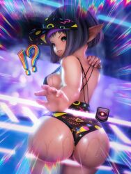 ai_edit angry_face bathing_suit big_ass bob_cut brown_hair crucioxiv1219 elf_ears ffxiv final_fantasy_xiv gpose(ffxiv) gpose_(ffxiv) hourglass_figure lalafell lewd shortstack sugar_riot
