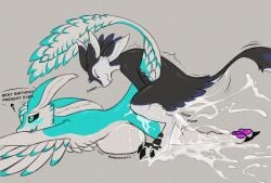 1nfer0 2026 absurd_res ambiguous_gender ambiguous_penetrated animal_noises anthro anthro_on_anthro anthro_penetrated anthro_penetrating anthro_penetrating_anthro ass avali big_ears biped birthday birthday_sex black_claws blue_blush blue_body blue_feathers blush bodily_fluids chirping claws closed_eyes countershading cum cum_inside cum_on_belly cum_on_body cum_on_butt cum_on_ground cum_on_leg cum_on_self cum_splatter digitigrade duo english_text excessive_cum excessive_genital_fluids feathered_wings feathers from_behind_position genital_fluids grey_background grey_body grey_feathers hi_res hunter_(1nfer0) inflation jockey_position lying male male_penetrating messy nude_anthro nude_male obscured_penetration on_front pawpads penetration prone_bone_position purple_pawpads quill_feathertail raised_tail sex simple_background tail tail_feathers teal_eyes text thought_bubble white_body white_countershading white_feathers wings