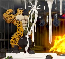 2026 ammunition anthro balls big_balls big_penis bodily_fluids boots bullet clothing cum cumshot damage ejaculation felid fire flood footwear genital_fluids genitals goldeneyeuro huge_balls huge_cock hyper hyper_balls hyper_genitalia hyper_penis jaguar kai_tak_(goldeneyeuro) male mammal muscular nipple_piercing nipples nude orgasm pantherine penis piercing prison ribbed_cock ribbed_penis shoes solo spiked_penis spikes spikes_(anatomy) tail tridark