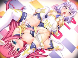 2girls ahe_gao areolae blue_hair blush breasts clothed clothed_sex ejaculation large_breasts long_hair multiple_girls nipples on_floor projectile_cum pussy pussy_ejaculation pussy_juice red_hair scissoring sex small_breasts squirting squirting_while_tribbing sumisumi thighhighs tongue tongue_out touchable tribadism uniform yuri