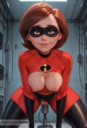 ai_generated black_gloves bodysuit breasts breasts_out brown_eyes brown_hair dildo domino_mask elastigirl female fucking_machine gloves helen_parr large_breasts latex latex_gloves lips looking_at_viewer machine_sex mask medium_breasts nipples patreon_username pussy pussy_juice red_bodysuit sex_machine sex_toy short_hair smile solo the_incredibles thigh_boots torn_bodysuit torn_clothes uncensored vaginal_penetration xadrid