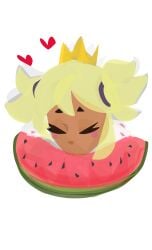 brawl_stars brawlstarsnsfwt brush crown heart mandy_(brawl_stars) pig_tail pink_clothes sucking trend twintails watermelon yellow_hair