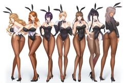 6+girls alessandra_(damegane) animal_ears aqua_eyes ass bangs bare_shoulders black_gloves black_hair black_leotard blonde_hair blue_eyes breasts brown_eyes brown_hair bunny_ears bunny_girl bunny_tail bunnysuit clavicle cleavage covered_navel cropped_jacket damegane dark_skin detached_sleeves elbow_gloves erect_nipples erect_nipples_under_clothes eyebrows_visible_through_hair fake_animal_ears felicia_(damegane) female full_body gloves grey_hair hand_on_hip high_heels high_resolution jacket large_breasts leotard lidia_(damegane) long_hair looking_at_viewer multiple_girls mylene_(damegane) nipples open_clothes open_jacket original pale_skin pantyhose purple_eyes purple_hair red_eyes reena_(damegane) sakura_(damegane) shoes short_hair simple_background smile standing strapless strapless_leotard tail victoria_(damegane) white_background white_gloves wrist_cuffs yellow_eyes