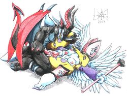 2003 anthro breasts buggery color digimon fur furry futanari handjob holding insertion intersex male male_on_futa masturbation nipples nude renamon sawblade_(artist) sex side_view staff uncensored