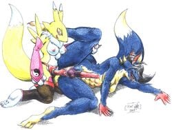 2003 anthro breasts color digimon dildo female fur furry insertion intersex interspecies nude renamon sawblade_(artist) strap-on tagme