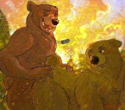 bear brother_bear day disney female feral fur kenai male nita_(brother_bear) nude outdoors rand_(furry_artist) rough_sketch sex straight tagme