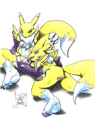 anthro breasts color digimon dildo female fur furry insertion intersex interspecies nude renamon sawblade_(artist) strap-on tagme