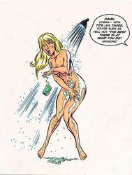 1girls adam_walters blonde_hair embarrassed_nude_female enf female female_only genderswap genderswap_(mtf) human human_only james_howlett light-skinned_female light_skin marvel nude nude_female rule_63 shower soap straight_hair tebra wolverine_(x-men) x-men