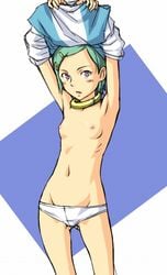 1girls breasts dress dress_lift eureka eureka_7 eureka_seven eureka_seven_(series) female flat_chest green_hair lowleg mosha panties solo underwear undressing