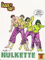 00s 1boy 1girls 2000s 2001 adam_walters breast_expansion bruce_banner dialogue gender_transformation genderswap_(mtf) green-skinned_female green_skin hair_color_change hair_growth hulk hulk_(series) hulkette light-skinned_male light_skin male_to_female marvel marvel_comics mtf_transformation purple_pants rule_63 she-hulk skin_color_change small_breasts solo speech_bubble tebra topless transformation transformation_sequence