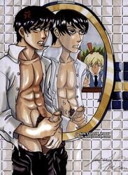 2boys caught_masturbating kyoya_ootori male male_only masturbation mirror o.o otori_kyoya ouran_high_school_host_club penis sincomix suou_tamaki surprised tamaki_suou voyeurism yaoi