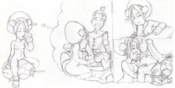 1boy 1girls avatar_legends avatar_the_last_airbender black_and_white clothing comic cum earth_kingdom female human male oral_sex small_breasts sokka straight straight_hair toph_bei_fong travis_green water_tribe