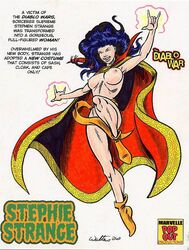 1girls 2000 adam_walters cape cape_only doctor_strange doctor_strange_(series) exhibitionism female female_only human human_only light-skinned_female light_skin magic marvel rule_63 solo stephen_strange stephie_strange straight_hair tebra wide_hips