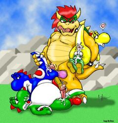 3boys bowser glenn male_only mario_(series) nintendo straight_hair super_mario_bros. yaoi yoshi