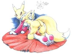 2003 ass breasts color digimon exposed_breasts female female_only fur furry furry_ass furry_breasts furry_tail renamon sawblade_(artist) solo tail vulva