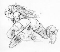 1girls 2008 anus artist_request ass censored fairy_leviathan female high_heels legwear mega_man mega_man_zero on_belly pussy sex_toy sketch solo spread_pussy tagme thighhighs