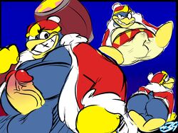 all_fours ass avian balls big_ass big_balls big_veins blue_balls bottomless bulge chubby grin halftone_background hammer king_dedede kirby_(series) looking_back low-angle_view male_only medium_penis naughty_face naughtyhooves nintendo penis precum presenting red_glans smile spread_legs tenting thick_penis yellow_penis