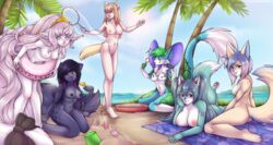 2018 anthro areola beach big_breasts blue_fur breasts brown_fur bubble canine canine crown feline female fox fur group hair horn husky inner_tube jade_(kiki) linahusky long_hair looking_at_viewer luci_(luciifer) mammal mane mochii-chan multicolored_hair nipples nude palm_tree pussy ribbons roflfox rule_63 sand sand_castle sculpture seaside sitting smile standing tiara tree twintails two_tone_hair water white_fur yuki_(marieclaire) z-afiro