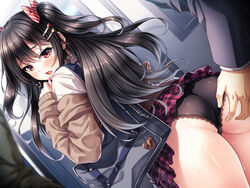 ass ass_grab black_hair blush bow hasumi_(hasubatake39) long_hair oerba_yun_fang original panties pussy_juice red_eyes seifuku skirt skirt_lift twintails underwear