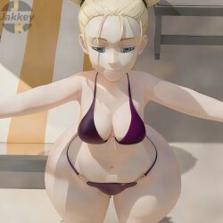 1girls 3d 3d_(artwork) 3d_render beach beach_background beach_chair bikini blonde_hair cleavage female highres huge_ass jakkeynsfw jujutsu_kaisen large_ass momo_nishimiya nishimiya_momo purple_bikini self_upload shortstack small_breasts smaller_female smiling solo swimsuit thick thick_thighs thighs