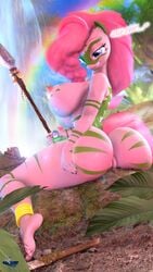 2018 3d absurd_res ambiguous_gender anthro anthrofied ass big_breasts big_butt breasts crocodilian duo equine female feral friendship_is_magic gummy_(mlp) hair heart hi_res hooves-art horse mammal my_little_pony nipples outside pinkie_pie_(mlp) pussy reptile scalie solo_focus source_filmmaker