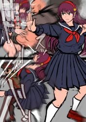 athena_asamiya frilled_skirt highres purple_hair ryona sanmandrill school_uniform schoolgirl tagme