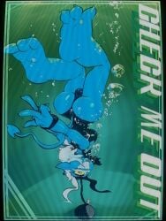 1futa all_caps bubbles byondrage crt demon futanari middle_finger oni original perspective rage_(byondrage) solo trans_female underwater