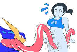 1boy 1girls breasts crossover cunnilingus erodrunky greninja human interspecies lesseinsanimer long_tongue oral pokemon pokemon_(species) pokemon_xy pokephilia pussy super_smash_bros. tongue wii_fit wii_fit_trainer