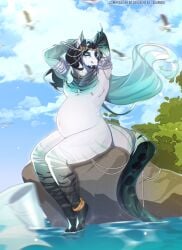 absurd_res andromorph anthro cogamori equid equine fangs gem herm hi_res horse humanoid intersex male maleherm mammal nature navel nipple_piercing nipples pearl_(gem) piercing pregnant pregnant_anthro pregnant_intersex pregnant_male sea seashell seaside shell sitting solo teeth water