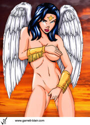 big_breasts black_hair breasts dawnstar dc_comics female garrett_blair legion_of_superheroes native_american native_american_female nude solo traditional_media_(artwork) wings