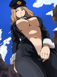 1girls big_breasts bimbo bodysuit breasts busty cafekun camie_utsushimi catsuit cleavage female female_only hero_outfit_(mha) hourglass_figure long_hair my_hero_academia peaked_cap shiketsu_high_school_cap solo unzipped unzipped_bodysuit unzipping voluptuous wrist_cuffs zipper