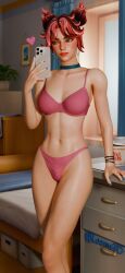 1girls 3d 3d_(artwork) abs athletic athletic_female blender blush blushing bra breasts cleavage clothed clothing epic_games female female_focus female_only fortnite fortnite:_battle_royale freckled_face freckles freckles_on_face hi_res high_quality high_resolution highres jade_(fortnite) light-skinned_female light_skin loams3d panties pink_hair selfie smile smiling standing underwear watermark