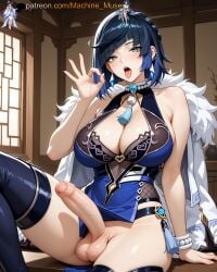 1futa 1futanari 1girl 1girls adult adult_female ai_generated balls ballsack bangs bare_shoulders big_breasts blowjob_gesture bob_cut boobs breasts bust busty busty_female busty_girl cleavage cock diagonal_bangs dick dickgirl fellatio_gesture female fishnet fishnets foreskin futa futanari genshin_impact girl half-erect hoyoverse large_breasts liyue_girls machine_muse mature mature_body mature_female mihoyo penis pussy sexy sexy_body short_hair sitting solo testicles tits trans trans_woman two-tone_hair uncensored vagina watermark yelan_(genshin_impact)