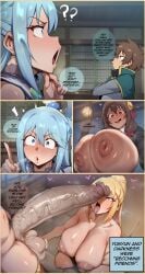 ai_art ai_generated aqua_(konosuba) blizzie_ai darkness_(konosuba) futanari kono_subarashii_sekai_ni_shukufuku_wo! satou_kazuma yunyun_(konosuba)