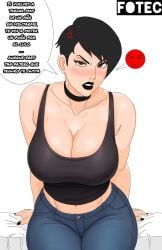 angry angry_expression angry_eyes angry_face black_hair black_lips black_lipstick blush brown_eyes emoji erect_nipples eyebrows fotec goth goth_girl goth_makeup gothic gothic_girl gothified gotica gotica_culona jeans nail nails nails_painted original original_artwork original_character pixie pixie_cut pixie_cut_female pixie_cut_hair seducing seduction seductive seductive_body seductive_eyes seductive_gaze seductive_look seductive_mouth seductive_pose seductive_smile sexy sexy_body sexy_female sexy_woman short_hair sitting sleveeless_shirt spanish spanish_dialogue spanish_text text text_box text_bubble thick thick_ass thick_butt thick_hips thick_thighs thighhighs