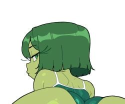 anger angry annoyed ass ass_focus behind_view chengchezhiice cropped cropped_image disgust_(inside_out) green_body green_hair green_skin hair inside_out irritated looking_at_another looking_at_viewer looking_back pixar solo solo_female upset