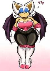 ??? anthro aspirehi big_breasts blue_eyelids confused female furry gradient_background question_mark rouge_the_bat sega solo solo_female sonic_(series) tagme thick_thighs wings