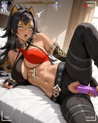 1girl 1girls adult adult_female ahe_gao ahegao ahegao_face ai_generated animal_ears bangs bare_shoulders battery_indicator bed bedroom big_breasts big_dildo black_hair blonde_hair blue_eyes boobs breasts bust busty busty_female busty_girl climax criss-cross_halter dark-skinned_female dark_skin dehya_(genshin_impact) diagonal_bangs dildo dildo_in_pussy dildo_insertion dildo_penetration earrings female female_ejaculation female_orgasm fingerless_gloves genshin_impact girl gloves guided_penetration halterneck hoyoverse indoor indoors kemonomimi large_breasts lion_ears lion_girl lying lying_on_side machine_muse mature mature_body mature_female midriff mihoyo multicolored_hair navel navel_fetish on_bed on_side open_mouth orgasm orgasm_face pants penetration pussy pussy_ejaculation pussy_juice recording recording_on_camera rolling_eyes room sex_toy sex_toy_in_pussy sex_toy_insertion sex_toy_penetration sexy sexy_body shaking solo spoon_position spooning squirt squirting streaked_hair sumeru_girls tits tongue_out tremble_lines tremble_spikes trembling uncensored vagina vaginal_fluids watermark wet_pussy