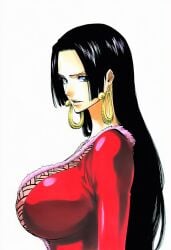 1girls accurate_body_type ai_generated arms_at_sides big_breasts black_hair blue_eyes boa_hancock breasts busty cleavage closed_mouth clothed clothing collarbone curvaceous curvy dress earrings fanart female female_focus female_only from_side frown fur_trim fur_trim_(clothing) gold_earrings high_resolution highres hime_cut hoop_earrings huge_breasts impossible_clothes jewelry large_breasts light-skinned_female light_skin line_art long_hair long_sleeves looking_at_viewer looking_to_the_side manga_style narrow_waist no_bra one_piece parted_lips pink_fur red_dress serious shiny_clothes shiny_hair shiny_skin side_view sideboob sidelocks simple_background snake_earrings solo solo_female solo_focus standing tite_kubo_style upper_body viewed_from_side white_background