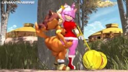amy_rose anthro anthro_on_anthro humping humping_leg leviantan581re sega sniffing sonic_(series) sonic_the_hedgehog_(series) sticks_the_badger tagme video