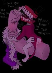 anal anal_penetration anal_sex caine_(the_amazing_digital_circus) cum_inside dark_room dialogue gay inanimate_animate kinger_(the_amazing_digital_circus) older_male older_men precum raypaw05 the_amazing_digital_circus