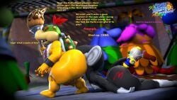 2boys 3d 3d_(artwork) ass bib big_ass big_butt black_body bowser_jr. butt closed_eyes doommusk gay glistening glistening_body hi_res koopa lire_(doommusk) male male/male mario_(series) mario_bros mask monkey nintendo oc open_mouth paintbrush pianta pianta_(super_mario_sunshine) primate red_hair rimming rimming_male spiky_shell super_mario_bros. super_mario_sunshine sweaty sweaty_ass sweaty_body sweaty_butt text turtle walking yellow_body