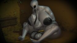 3d alien bbw black_areola black_tongue chubby croopies dumpster excessive_foreskin foreskin futa_only futanari grey_body hairy hairy_armpits hairy_balls highres huge_cock jerking_off long_tongue masturbation muscular original_character solo sweat sweaty thick_thighs tongue_around_penis two_handed_masturbation