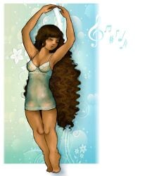 1980s 1980s_(style) 1980s_fashion 1980s_theme 1girls 80's_theme armpits ballerina ballerina_position bare_armpits bare_legs bare_shoulders bare_thighs barefoot curly_hair cute dancing dancing_girl dark-skinned_female dark_hair dark_skin eighties elegant eyes_closed flowersonwalls frutiger_aero hands_above_head hawaiian hawaiian_female lace lace_bra lace_trim lingerie long_hair lucy_bay_/_cece_(flowersonwalls) minidress nightgown nipple_bulge petite petite_body polynesian see-through see-through_clothes see-through_clothing see-through_dress slender_body slender_waist slip slip_dress stripper stripper_clothes tan tan_body tan_skin teal_background the_banana_peel tiptoes turquoise_background