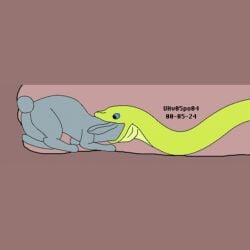 1:1 2000 blue_eyes colored dated duo feral feral_pred feral_prey forced fur green_body grey_body grey_fur head_first head_in_mouth lagomorph leporid male male/male mammal oral_vore rabbit reptile scalie scut_tail short_tail snake tail tunnel unwilling_prey urbanhermit vore willing_pred