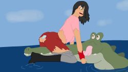 ass ass_visible_through_clothes black_hair boots captain_hook comeuppance crocodile damsel_in_distress daytime disney_villains fair_skin genderswap_(mtf) green_eyes hook hook_hand imminent_vore indecentlasses licking_lips long_hair mshook ocean panties panties_visible_through_clothing peril peter_pan_(disney) pirate_girl reptile rule_63 scared side_view socks tick-tock tick_tock tick_tock_crocodile tongue tongue_out torn_clothes torn_jacket torn_pants torn_shirt villainess